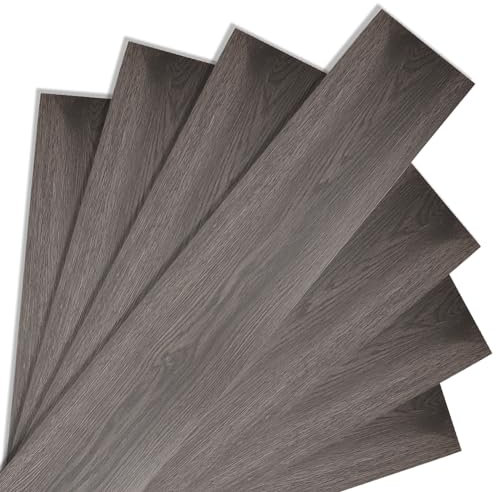 Peviasot PVC Bodenbelag Selbstklebend, 91,5cm x 15,2cm Dicke 1.5 mm Vinylboden Selbstklebende Vinyl Fliesen 1m²/7 Fliesen Bodenfliesen Rutschfest, Wasserfest Schneidbar (Dunkelgrau)