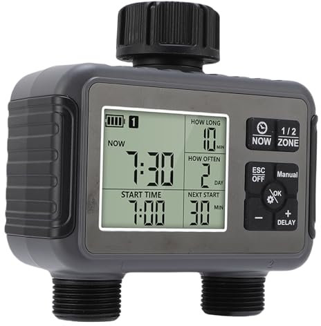 Timer Irrigazione, Irrigazione Automatica a 2 Zona con Display LCD per Cortile Giardino Esterno, Timer Tubo Annaffiatura Temporale Compatibile con Rubinetti 3/4-1/2 Pollici