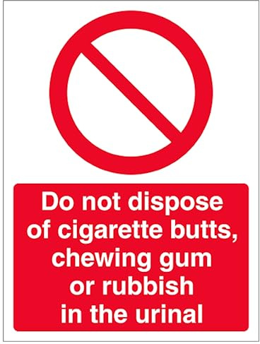V Safety Do Not Dispose Of Rubbish In Urinal 150 x 200 mm - Glow In The Dark 1mm Rigid Plastic Safety Sign
