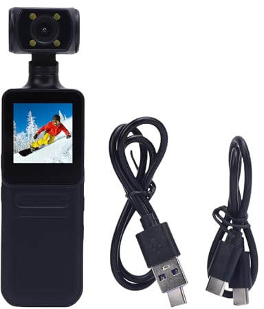 Topiky Caméra d'action WiFi 4K HD, 180 ° Rotatif 4K HD WiFi Camcommande de Poche, Caméra Corporelle avec Enregistrement Audio et Vidéo, Caméscope usé pour Les Voyages Sportifs en Plein