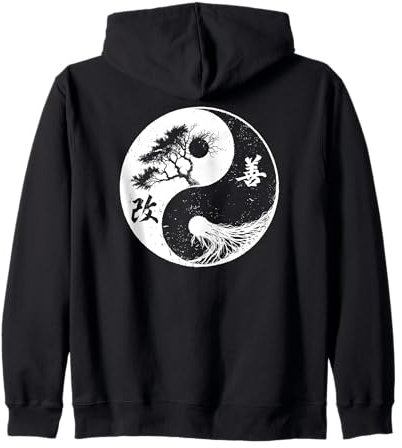 Yoga Yin Yang Bonsai Albero Della Vita Kaizen Giapponese Kanji Zen Felpa con Cappuccio