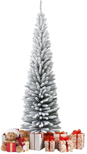 Albero di Natale artificiale | Albero di Natale con supporto in legno | Pino innevato bianco naturale 210 cm (testa PVC5-800)