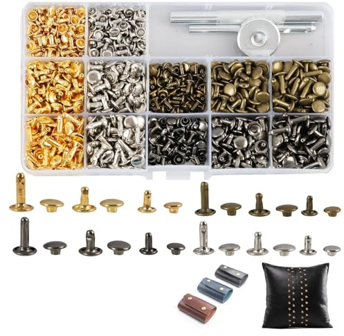 480 Set Leder Nieten Metallniete Doppelkappe Hohlnieten in 3 Größen, Inklusive Werkzeug Und Aufbewahrungsbox, Ideal Für DIY Lederhandwerk Und Kleidungsdekoration, Handgefertigt Hohlnieten