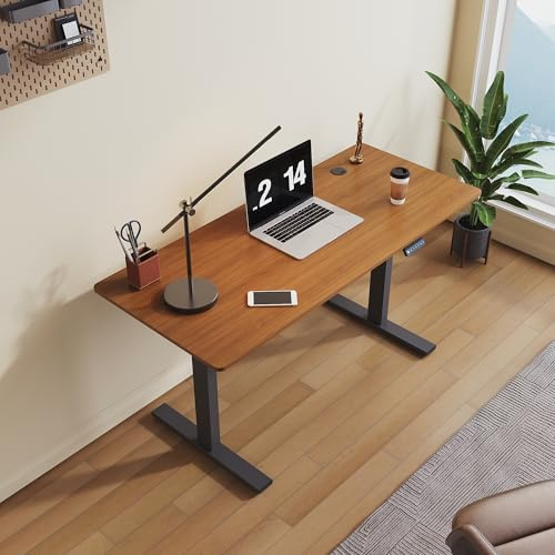SONNI Höhenverstellbarer Schreibtisch Elektrisch, 140x60cm, Bürstenloser Motor mit 3 Memory-Funktionen, Anti-Kollisionssystem, Kabelmanagement, Steh-Sitz Tisch für Homeoffice, 80KG Traglast Nussbaum