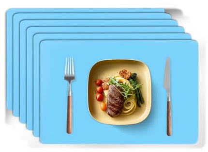TAZAMI Silicone Place Mats for Table set of 4 Reusable Washable Non-slip Table Mats Nonstick Heat Resistant Waterproof Placemats for Kitchen Restaurant Office Desk 30X40cm(Blue)