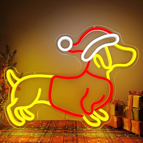 Christmas Neon Schild für Wanddekoration Dackel Neonschild süßer Hund mit LED-Weihnachtsbeleuchtung für Zuhause Schlafzimmer Partydekoration Weihnachtsdekoration für die Wand
