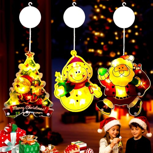 Weihnachtsbeleuchtung Fenster, 3er Set LED Saugnapf Weihnachten Lichter, LED Fensterlicht Saugnapf, Weihnachtsbeleuchtung Hängende, Weihnachtsdeko Beleuchtung, Weihnachtsdeko innen