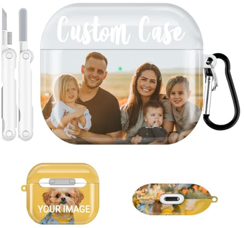 Individuelle Foto-Hülle für Airpods 3, mit Reinigungsset und Schlüsselanhänger, personalisierbar, Airpod 3. Generation, glänzend, Premium-Druck, Bild, Text, Name auf dem Cover
