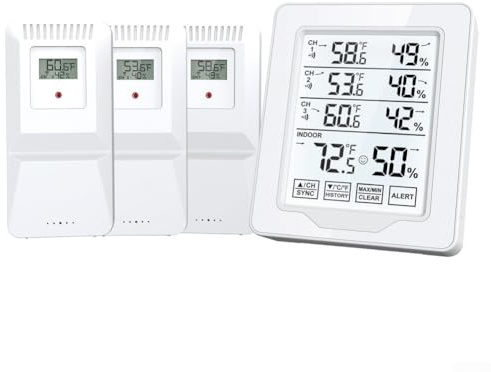 Thermomètre intérieur/extérieur sans fil avec 3 capteurs à distance, suivi de la température et de l'humidité, jauge de température et d'humidité avec portée de 150 m