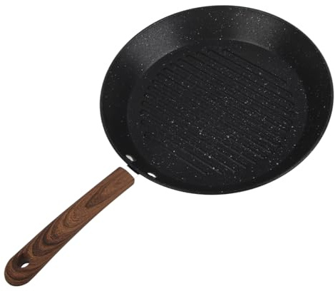 DIRBAK Round Non Stick Grill pan, Flat Bottom Skillet for Induction stovetops, Multifunctional Frying pan for Breakfast Cooking, Fine Iron Construction with Cool Touch Handle