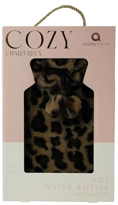 Aroma Home Leopard Print Hot Water Bottle Faux Fur Fluffy Plush Gift for Her