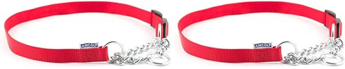 Ancol Heritage Comfortable Durable Safe Dog Collar - Chain Check Red Nylon Training Accessory for Puppies and Dogs - 35-45cm Size 2-4 (Pack of 2)