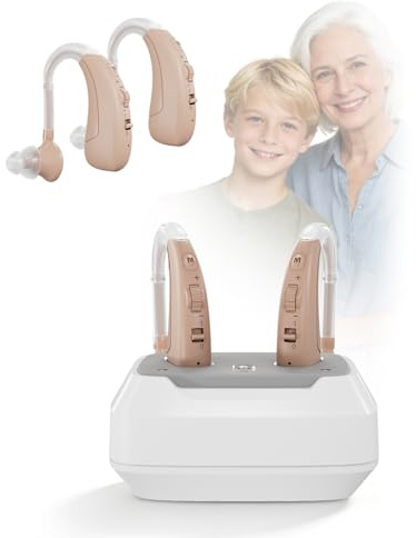 【Actualización 2026】Amplificador de sonido con filtrado de ruido, ultraligero (6 g), carga rápida, volumen ajustable, 4 modos adaptativos, base de carga USB y 4 almohadillas auriculares
