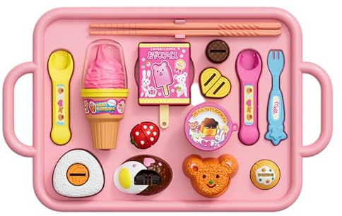 .Pudding Toy 1 Juego de alimentación de juguete de pudín japonés con cuchara, tenedor, palillos, helado, paleta y plato, juego de simulación, accesorios de cocina para niños y niñas, estilo 1 TOY.