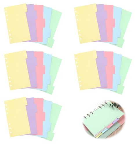 25 Blätter/5 Sätze Trennblätter A5, Register mit 5 Farben, Ordner Trennblätter mit Locher 6 Loch Din A5 für Ringbucheinlagen, Beschriftbarer Karton für Notizbücher & Dokumentenorganisation