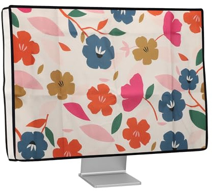 kwmobile Dust Cover for 24-26 monitor - Linen Monitor Protector with Design - Colorful Flowers Dark Pink/Dark Blue/Cream