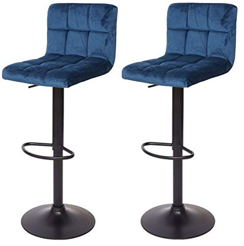 Mendler 2er-Set Barhocker HWC-G87AM - Samt Petrol-blau, Fuß schwarz | Tresenhocker, Barstuhl, höhenverstellbar