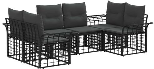 vidaXL Outdoor-Sofagarnitur 6 pcs Schwarz und Dunkelgrau Polyester, Garten und Terrasse, rustikale Sofaset für draußen, wetterfest, für gemütliche Stunden