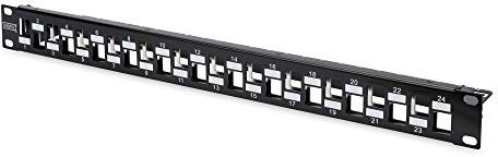 DIGITUS Patchpanel - Modular - Für Keystone-Module - 19-Zoll - 24-Port - Geschirmt - Rack-Montage 1HE - Abgestuft - Schwarz