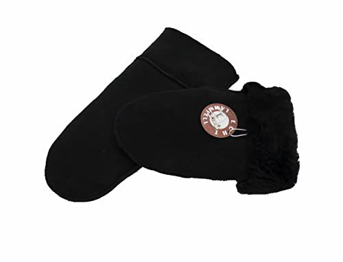Reissner Lammfelle warme Merino Lammfell Fäustlinge Faust Handschuhe für Damen und Herren HDS-FAUST1-M-SCH schwarz M (Handumfang 19cm)