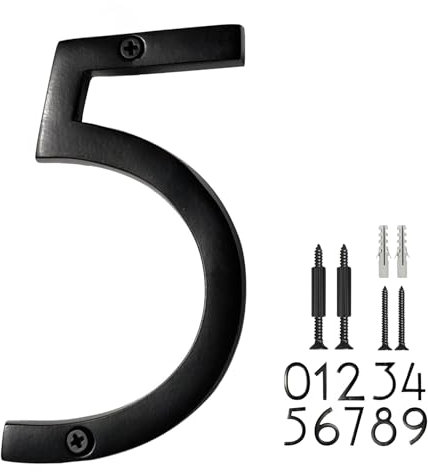 NACH 6 Inch Floating Mount Shadow House Address Number For Outside or Inside, Metal Modern House Numbers For Mailbox, Front Door, Maximum Rust Protection, Black Aluminum, Number 5, HH-SDW6-BLK-5