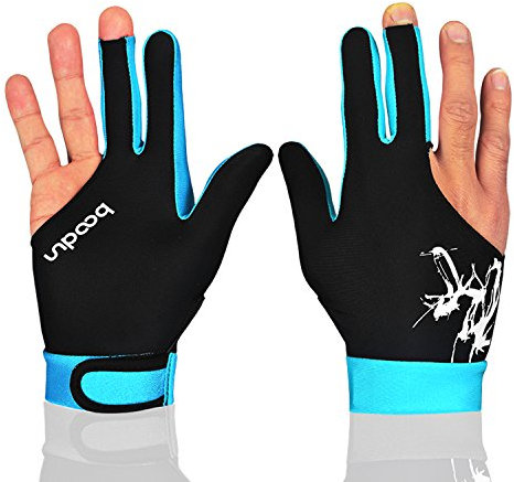 MIFULGOO Man Woman Elastische 3-Finger-Handschuhe für Billard-Shooter, Carom-Pool-Snooker-Queue Sport, zum Tragen auf der rechten oder linken Hand (schwarz, himmelblau, Größe L)