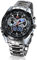 FENKOO Herren Beobachten Japanischer Quartz Sportuhr LED/Kalender/Wasserdicht/Duale Zeitzonen/Alarm Edelstahl Band Armbanduhr