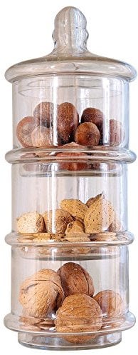 LOBERON Glasdose 3-stöckig Newport, mundgeblasen, Deckel mit Kugelgriff, platzsparende Aufbewahrung, Küchenutensilien, Küchenzubehör, Glas, klar