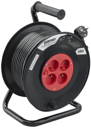 Enrouleur electrique - Rallonge electrique enrouleur - Enrouleur Electrique 40 m - DEBFLEX - Enrouleur de bricolage 4 prises 2P+T / 16 A avec disjoncteur thermique 40m HO5 VV-F 3G 1.5 - Noir