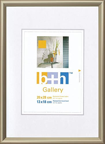 Becker & Hach Bilderrahmen 20 x 28 gold matt Kunststoff Echt-Glas Hoch-Quer Format Portrait-rahmen Foto
