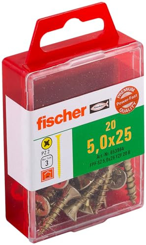 fischer Power-Fast FPF-SZ 3,5 x 12 YZF 50 B - Spanplattenschrauben mit Senkkopf und Vollgewinde zur Befestigung von dünnen Bauteilen in Holzwerkstoffen - 50 Stück - Art.-Nr. 653928