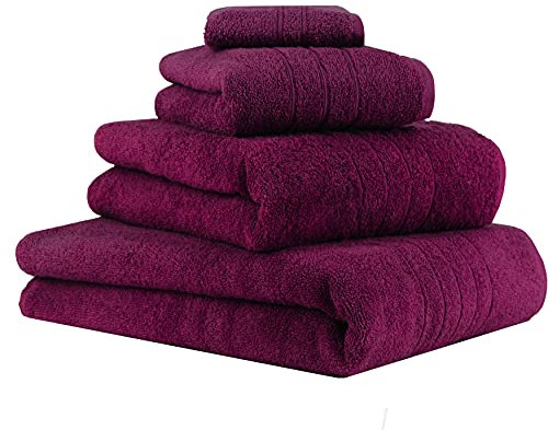 Betz 4-TLG. Handtuch-Set Deluxe 100% Baumwolle 1 Badetuch 1 Duschtuch 1 Handtuch 1 Seiftuch Farbe Pflaume