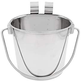 Fuzzy Puppy Flat Sided Pail with Dual Hooks, Snugly Fit On Dog, Cat and Critter Crates & Cages, Heavy Duty Stainless Steel | 1 Quart, (PN: FSP-1)