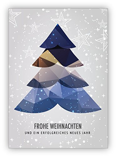 16x Moderne Weihnachtskarte mit Weihnachtsbaum und Sternen: Frohe Weihnachten und ein erfolgreiches neue Jahr • als nette Weihnachts Glückwunschkarte zu Neujahr für Familie