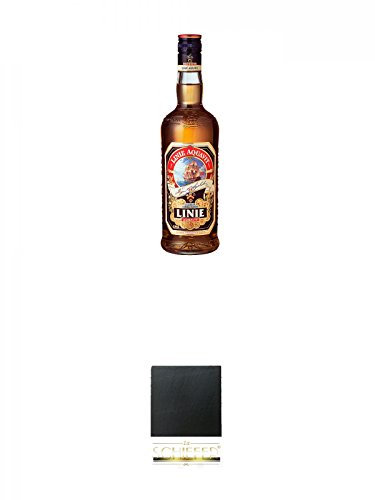 Linie Aquavit Norwegische Spezialität 1,0 Liter + Schiefer Glasuntersetzer eckig ca. 9,5 cm Durchmesser