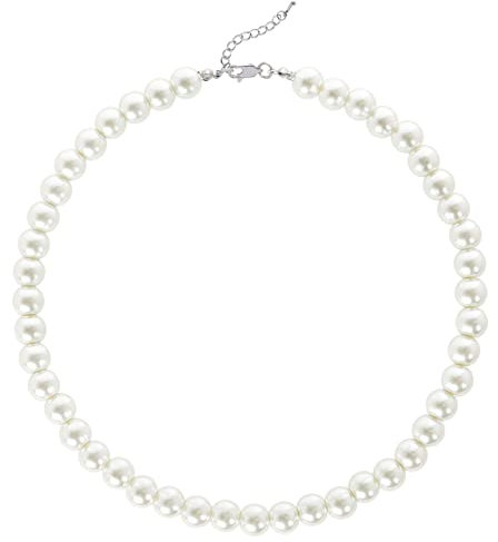 BABEYOND Perlenkette Damen Weiße Perlen Halsketten für Frauen und Mädchen Kurze Runde mit 6–10 mm Perlen Schmuck