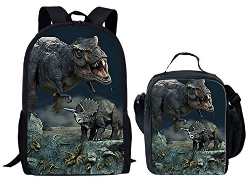 Coloranimal Juego de 2 piezas de bolsa escolar de la serie dinosaurio+lonchera con aislamiento térmico