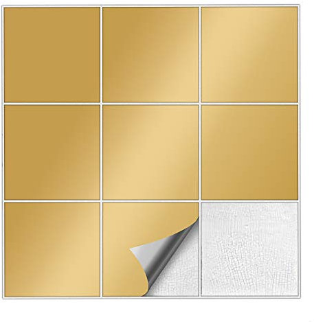 Kiwistar Fliesenaufkleber Gold Seidenmatt - 15 x 15 cm - 25 Stück - Klebefliesen zum Überkleben von Wandfliesen - Fliesensticker für Küche Bad Fliesenmuster - selbstklebend und wasserfest