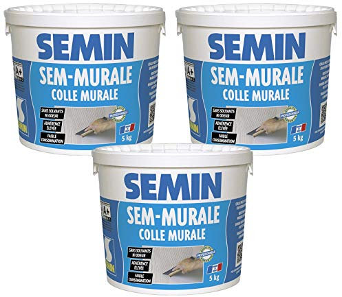 Semin - Sem-Murale - Colle pour Toiles de Verre et Revêtements Muraux Légers - Pâte - Prêt à l'Emploi - Seau 5 kg (Lot de 3)