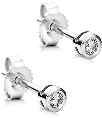 Orovi Damen Ohrringe mit Diamanten Weißgold Solitär Ohrstecker 14 Karat (585) Gold und Diamant Brillanten 0.10 Ct