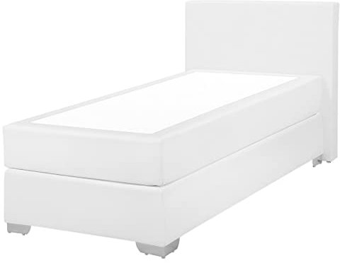 Boxspringbett Kunstleder in Weiß 90 x 200 cm modernes Polsterbett Hotelbett