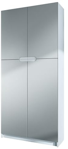 Vladon Büroschrank Logan V1, Made in Germany, Aktenschrank mit 5 Fächern und 4 Türen, Weiß matt/Hellgrau seidenmatt (82 x 185 x 37 cm)
