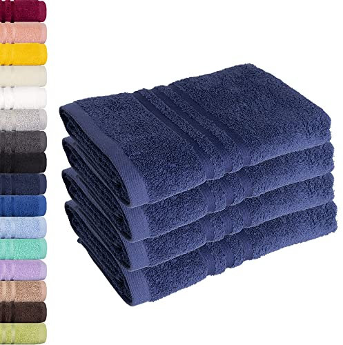 Lavea 4er Set Handtuch 50x100 cm – Saugstarke und Weiche Handtücher aus 100% Baumwolle, Frottierserie Elena – Waschbar und Strapazierfähig - Navy