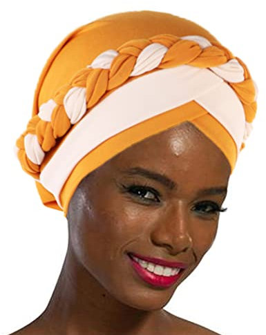 Woeoe Damen Afrikanischer Turban Indien Hut Schwarz Stretch Braid Head Wrap, Gelb und Beige, 6