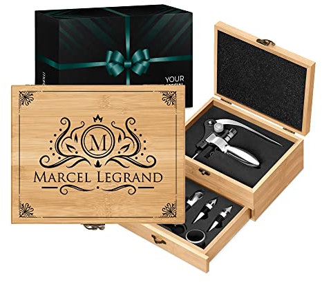Maverton Coffret du Sommelier, Cadeau d'accessoires pour Le vin, Set Sommelier personnalisé, Cadeau pour Chaque Homme - Cadeau Noel - Monogramme