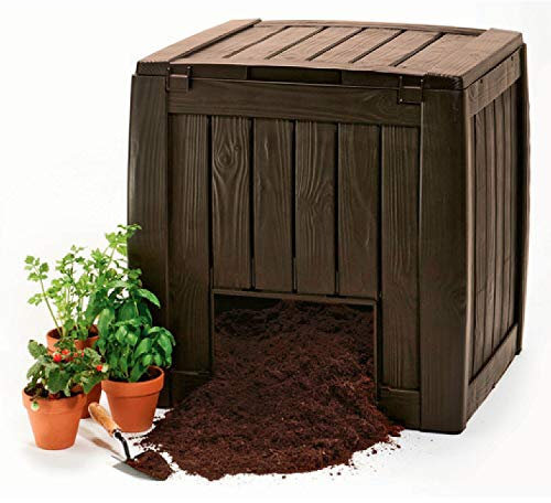 CURVER Deco COMPOSTER Compostador 340L con Base para Jardín Compost y Desechos Montaje Sencillo Dimensiones 72 x 69,5 x 74 Color Marrón