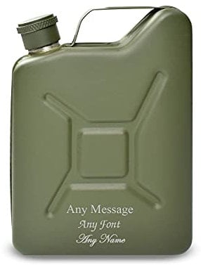 Personalised Engraved Green Jerry Can Hip Flask, Personalise with Any Message for Any Occasion