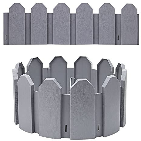 Taylor & Brown 8 Pack Grey Interlocking Garden Edging Picket Effect Plastic Lawn Plant Border Push In Securing Pegs - Ideal for Borders Flowerbeds Paths and Lawns - Covers a 4.7m long edging