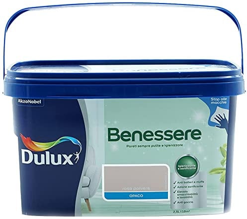 Dulux Benessere Pittura Colorata all'Acqua per Interni Superlavabile Anti Muffa Anti Batteri con Ioni D'Argento, 2.5 Litri, Rosa Polvere, 2.5L