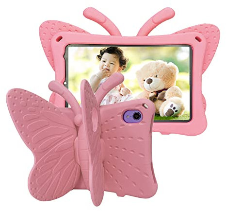 Tading Custodia per iPad Mini 6 per bambini con farfalle carine, iPad Mini 2021 per bambini, antiurto, leggera, in schiuma EVA, super protezione, per iPad Mini da 8,4, per bambine, colore: rosa